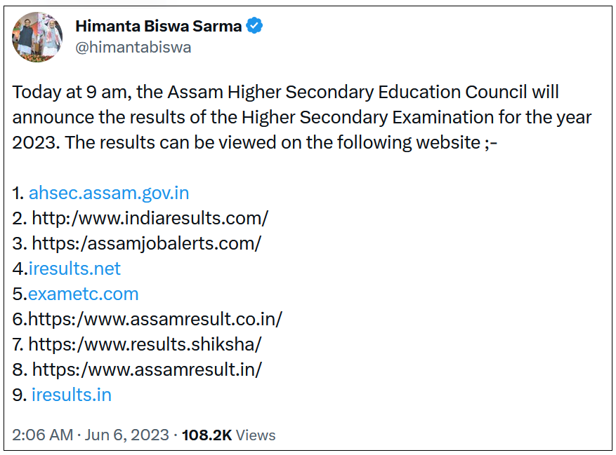 AHSEC Class 12 Result 2023